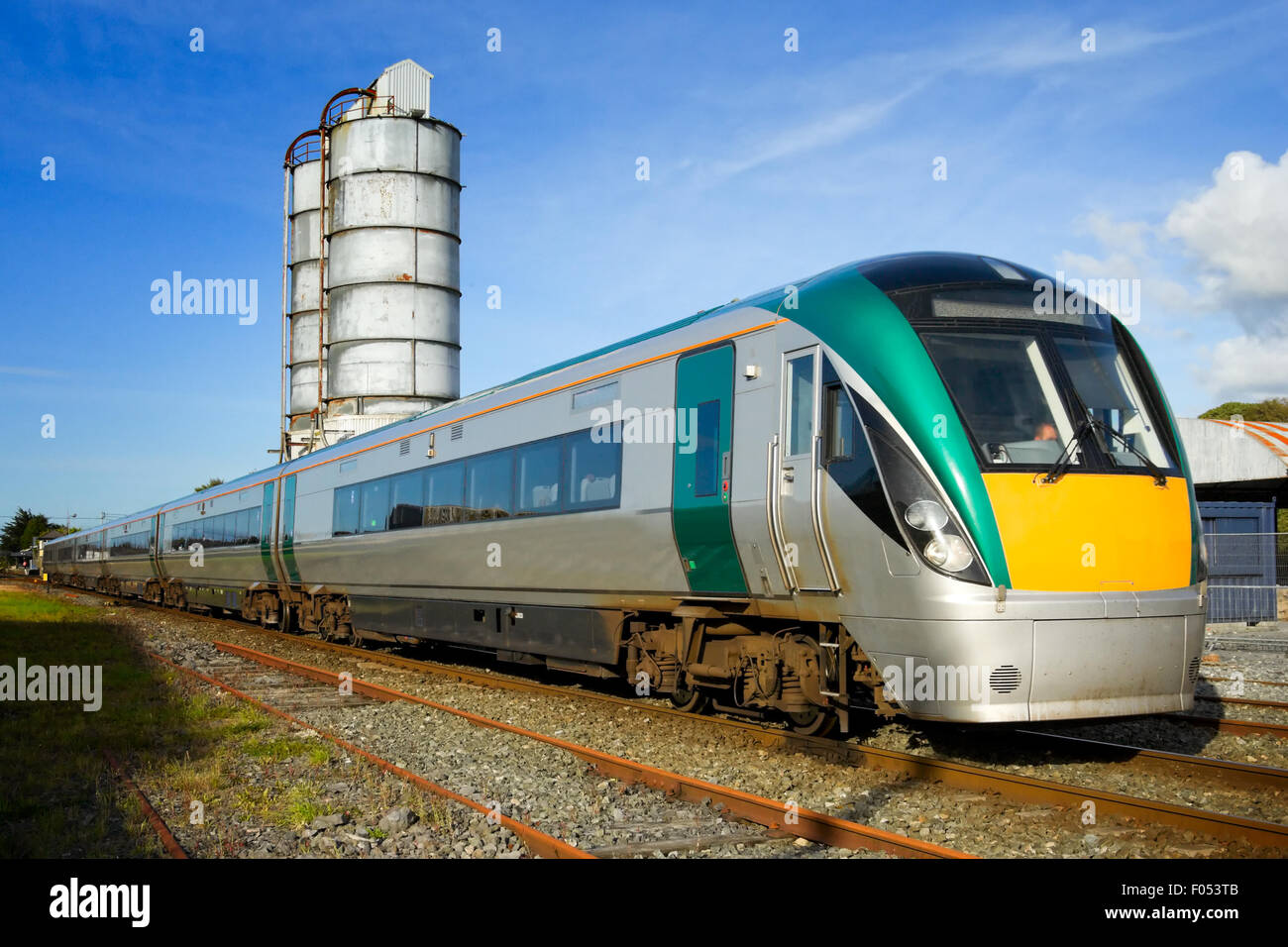 Passenger train in motion Stock Photo