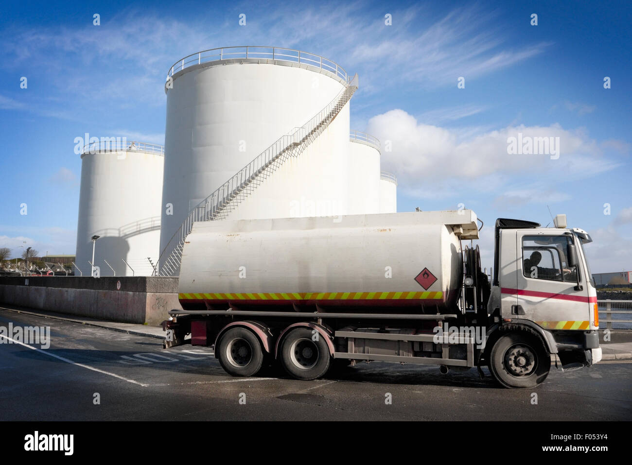 Truck With Fuel Tank and industrial storage site Stock Photo - Alamy