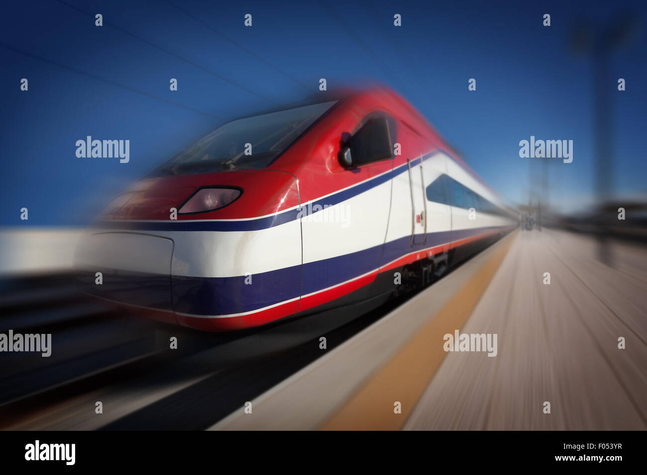 High-speed modern intercity train with motion blur, abstract Stock Photo