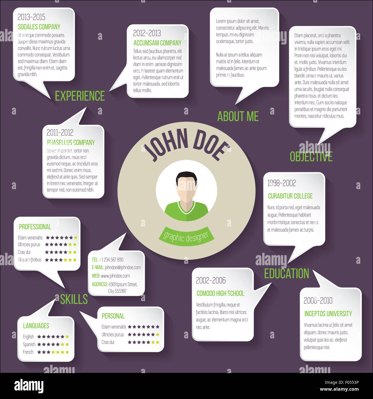Modern resume curriculum vitae cv template design with speech bubbles