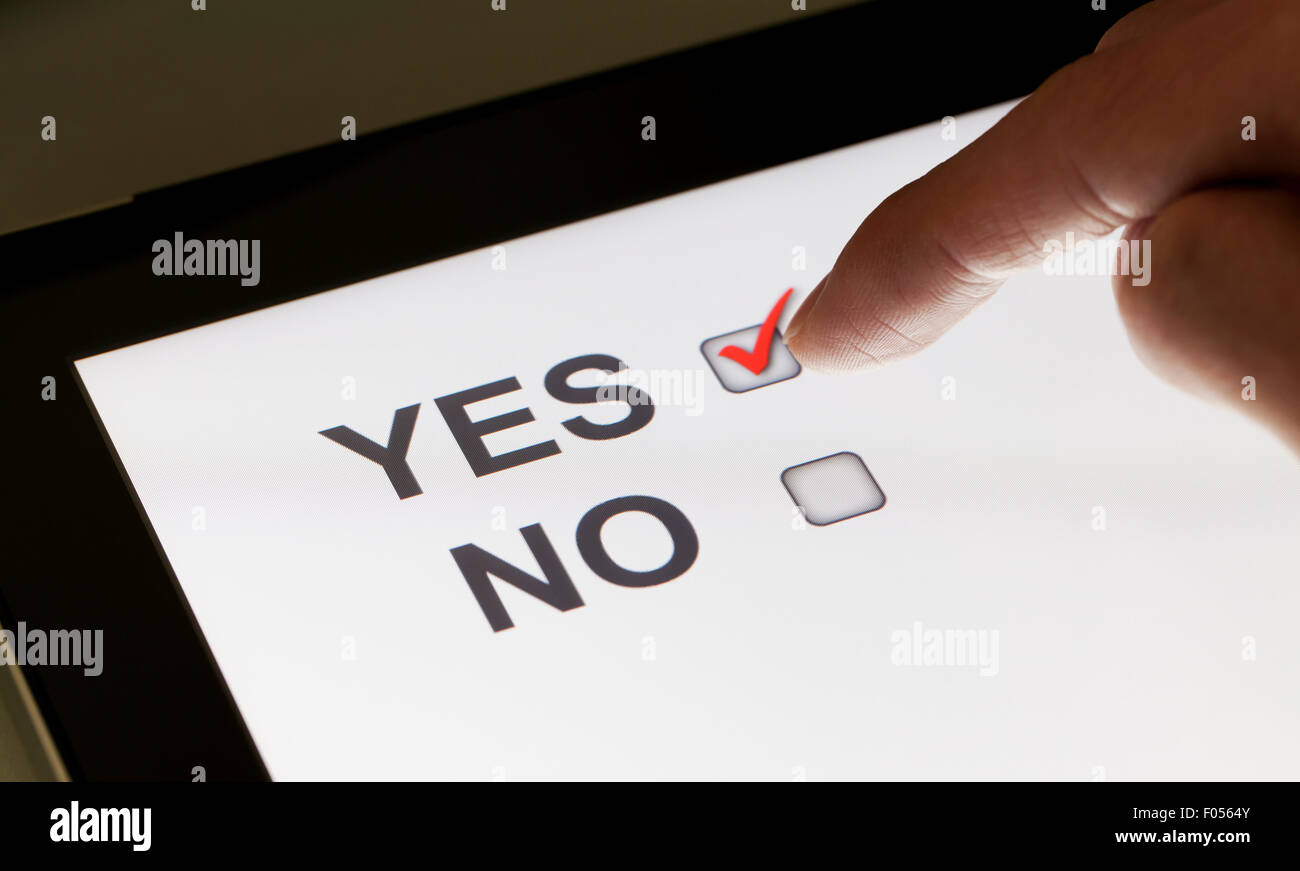 Yes and no checkboxes on a tablet Stock Photo