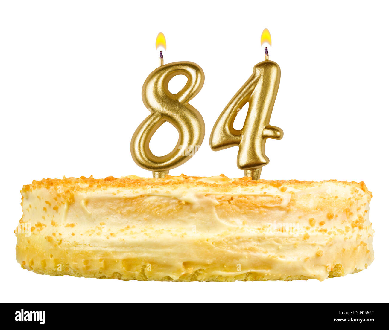 birthday cake with candles number eighty four isolated on white background Stock Photo
