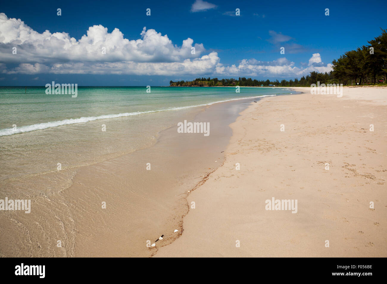 Long sand beach at tip of boreno Stock Photo