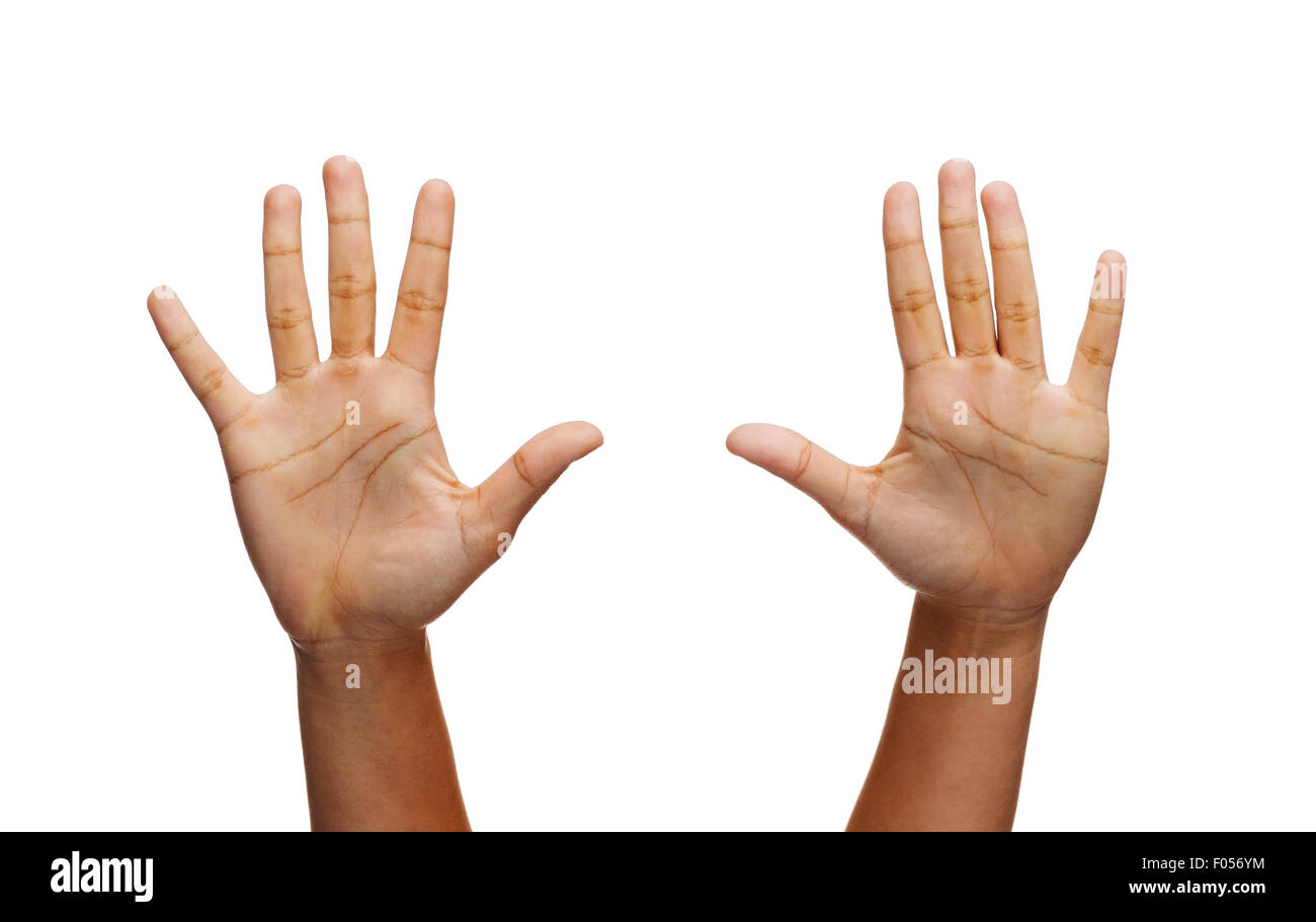 two woman hands waving hands Stock Photo