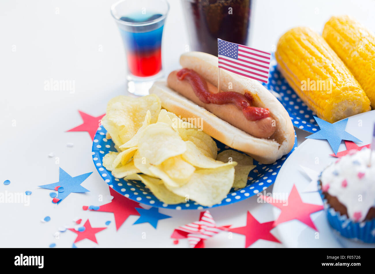 food and drinks on american independence day party Stock Photo