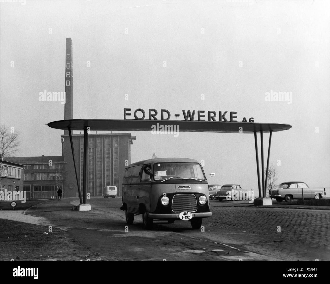 Transport Transportation Cars Vehicle Variants Ford Van Fk 1000 1250 At The Entrance Of The Ford Plant Cologne Niehl Mid 1950s Additional Rights Clearences Not Available Stock Photo Alamy