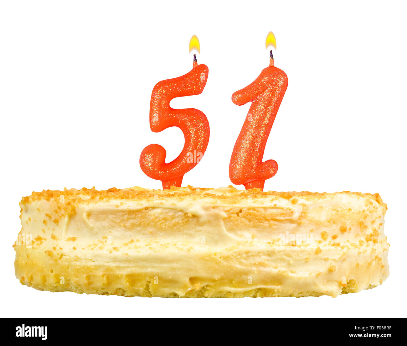 Birthday Cake With Candles Number Fifty One Isolated On White Background Stock Photo Alamy