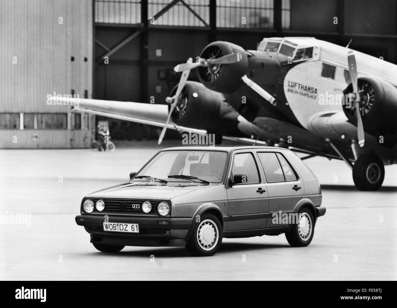 transport / transportation, car, vehicle variants, Volkswagen, VW Golf Mk2 GTI 16V, at airport, 1980s, Additional-Rights-Clearences-Not Available Stock Photo