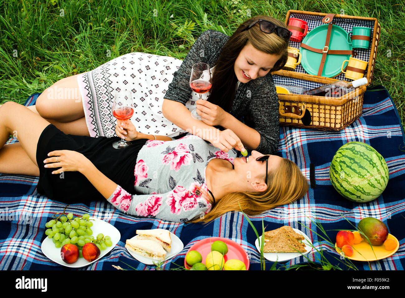 Best friends having a picnic Stock Photo