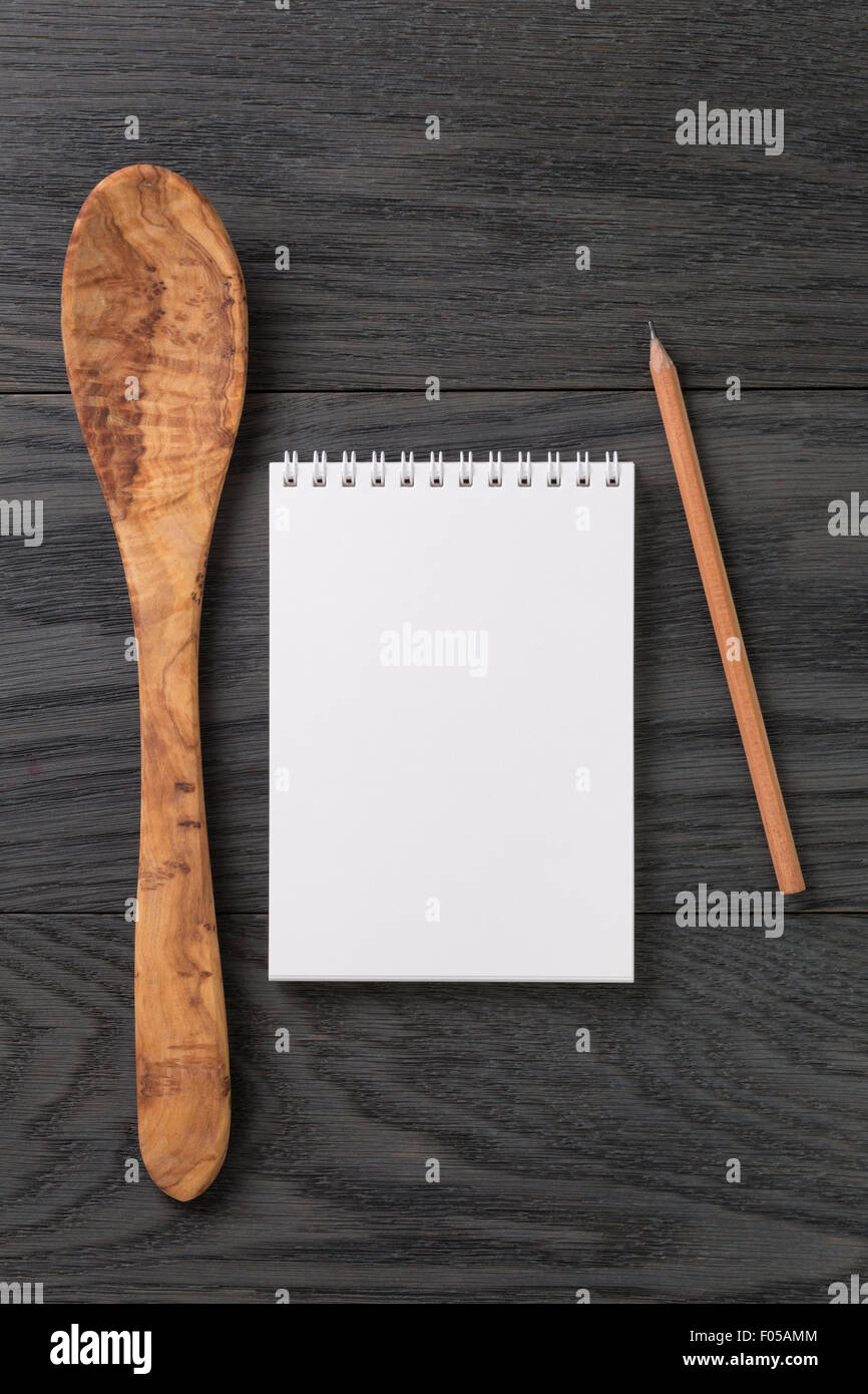 simple blank notepad on rustic wood table, background Stock Photo - Alamy