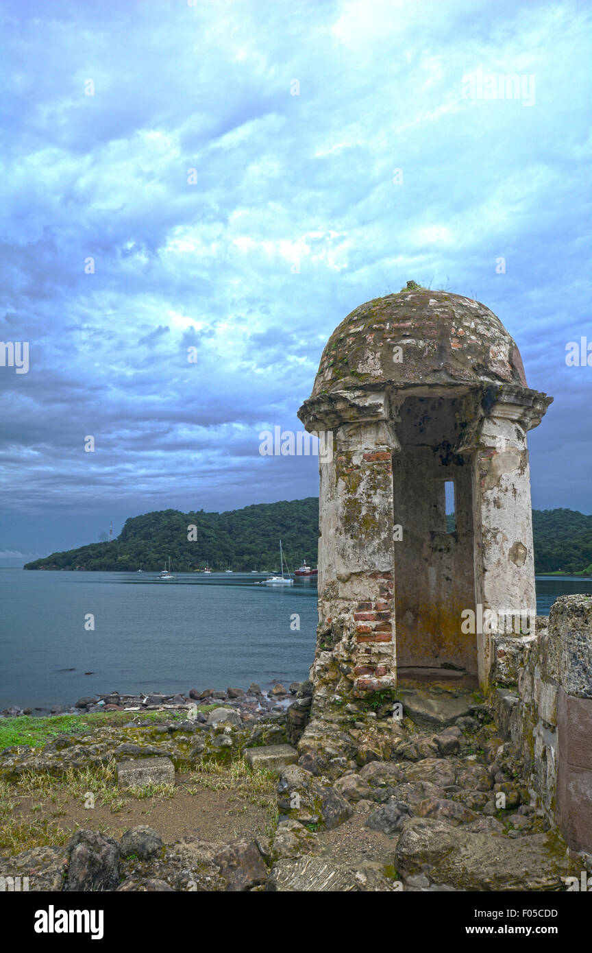 Garita tower at Santiago Fortress, Spanish fort in Portobelo Panama Stock Photo