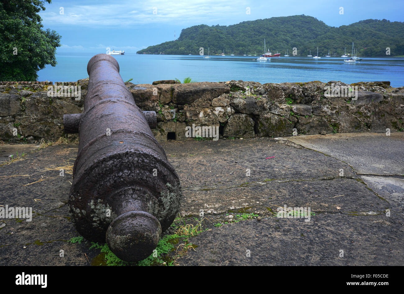 Old Spanish cannon at the Santiago Fortress ruins at Portobelo Panama Stock Photo
