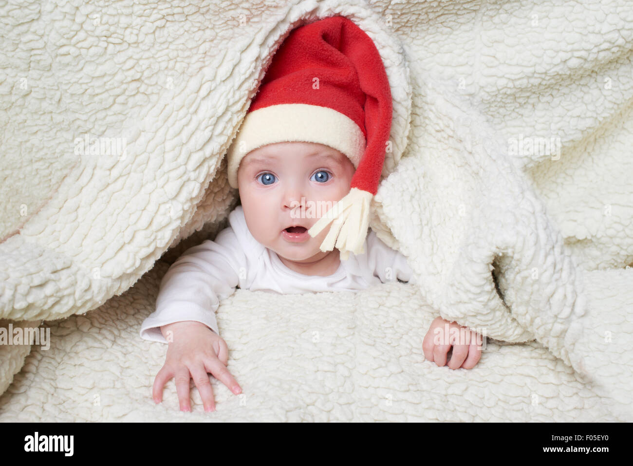 cute baby in Santa hat Stock Photo