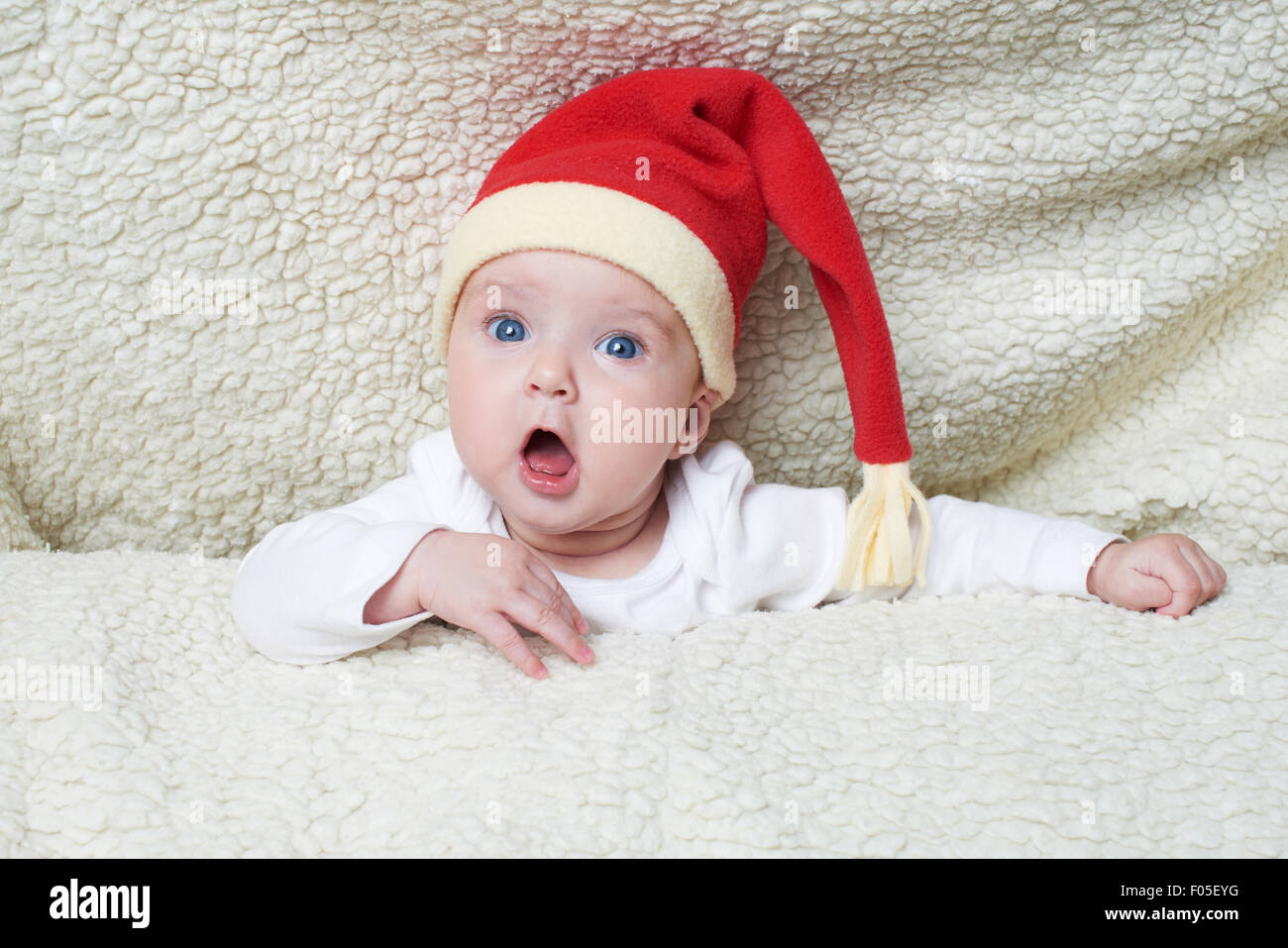 cute baby in Santa hat Stock Photo