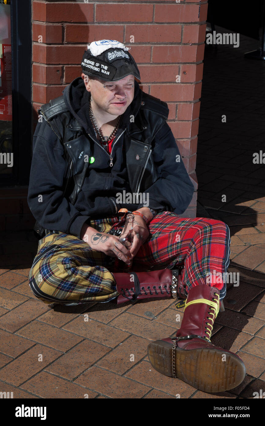 Ollie Chipperfield from Bolton wearing tartan trousers at the Punk  Rebellion festival at The Winter Gardens. A clash cultures at the famous  seaside town of Blackpool as punks attending the annual Rebellion