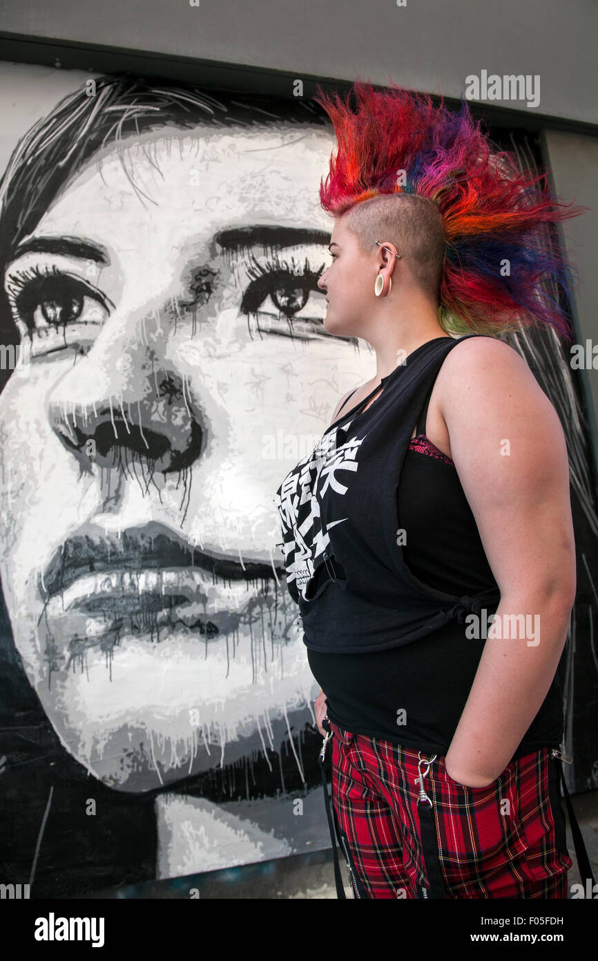 Blackpool Lancashire UK 7th August 2015. Becky Inglis, teenager  at the Punk Rebellion festival at The Winter Gardens. A clash of cultures at the famous seaside town of Blackpool as punks attending the annual Rebellion festival at the Winter Gardens come shoulder to shoulder with traditional holidaymakers, Stock Photo