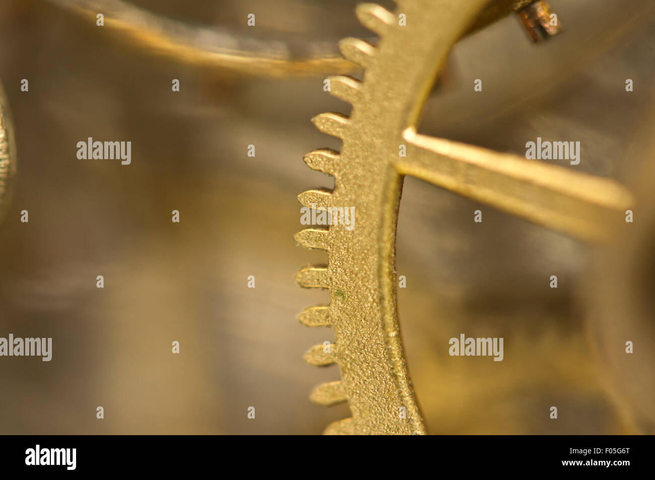 Background with metal gold cogwheels in old clockwork. Conceptual photo