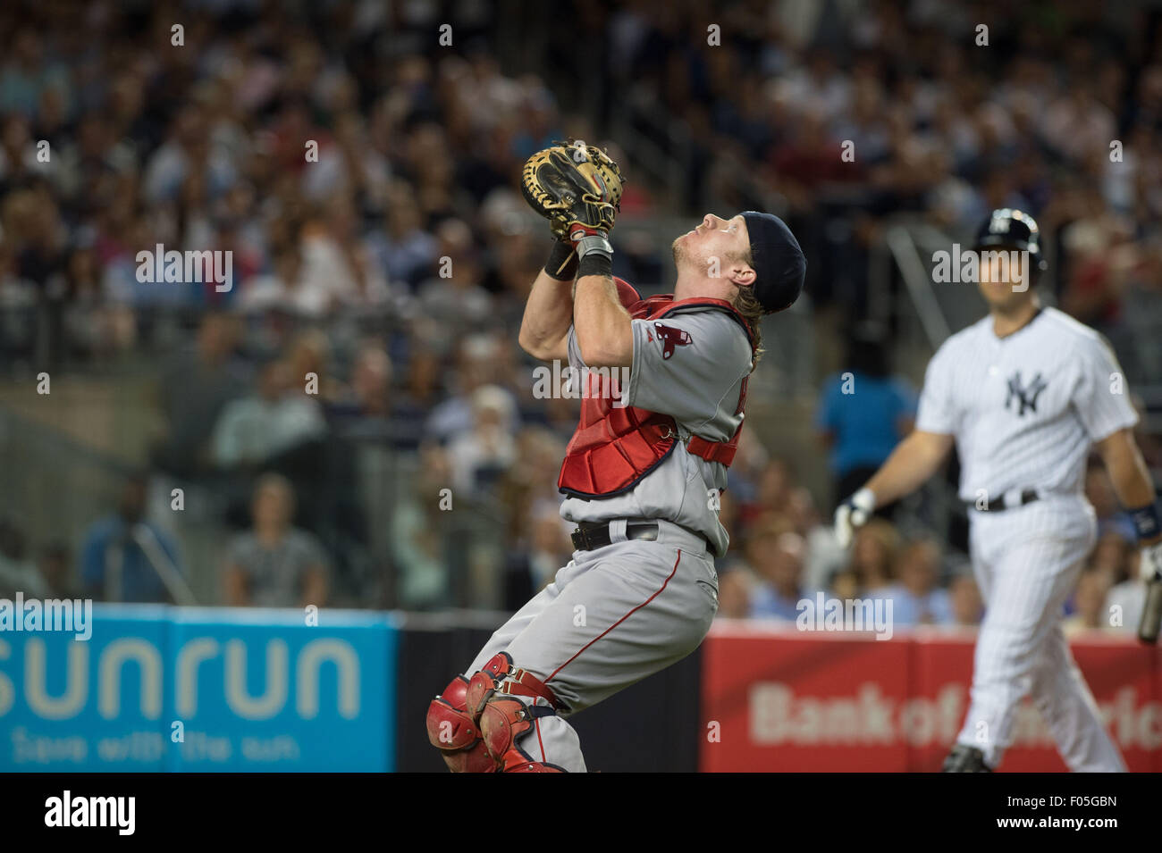 New York, New York, USA. 6th Aug, 2015. Yankees' MARK TEIXEIRA pops out in the 5th inning, New York Yankees vs. Boston Red Sox, Yankee Stadium, Thursday, August 6, 2015. Credit:  Bryan Smith/ZUMA Wire/Alamy Live News Stock Photo