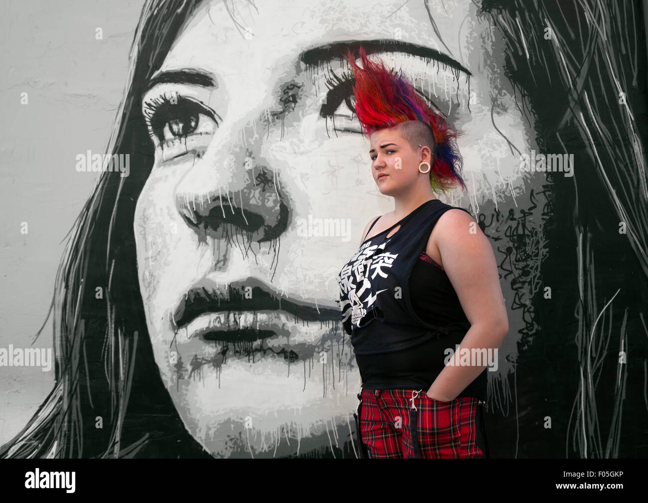 Blackpool Lancashire UK 7th August 2015. Becky Inglis, teenager at the Punk Rebellion festival at The Winter Gardens. A clash of cultures at the famous seaside town of Blackpool as punks attending the annual Rebellion festival at the Winter Gardens come shoulder to shoulder with traditional holidaymakers, Stock Photo