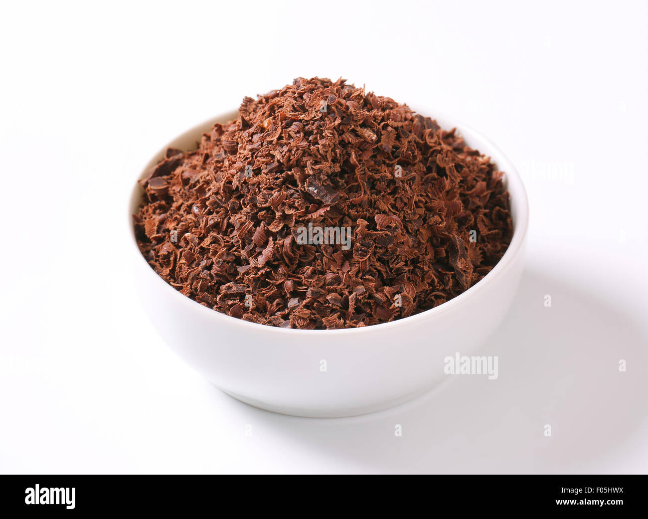 Bowl of grated plain chocolate Stock Photo