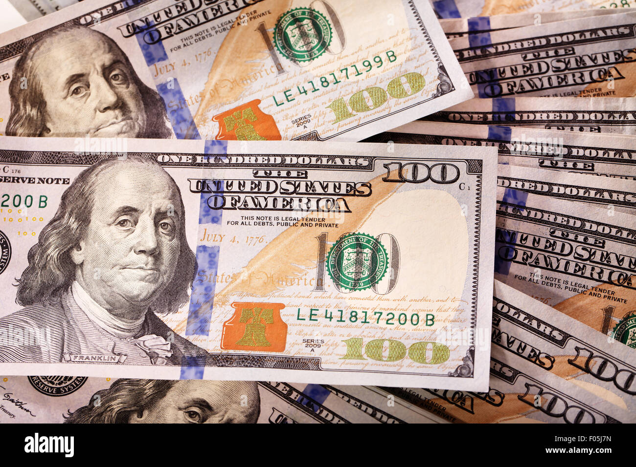 Cash spread of new hundred-dollar bills (in circulation since Oct 2013) Stock Photo