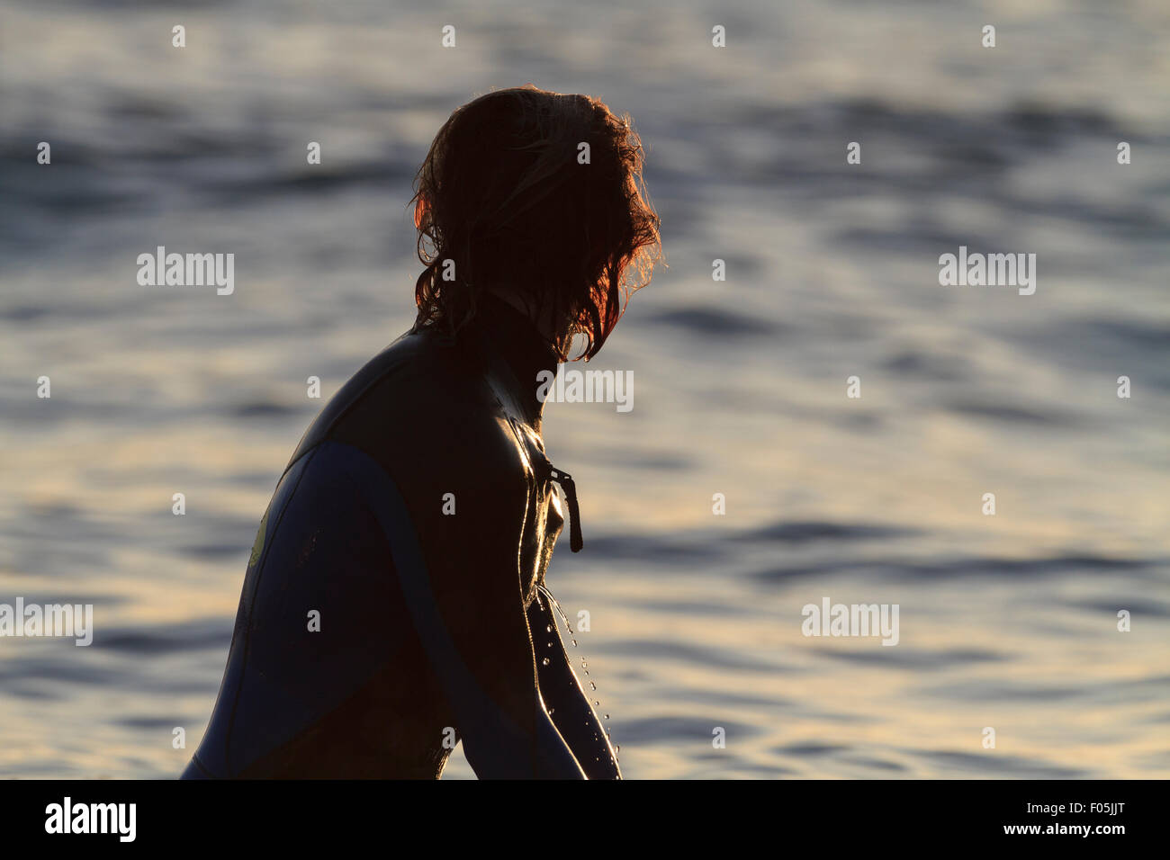 Surfer Pablo Macineira waiting for waves. Orzan Beach. A Coruna. Galicia. Spain. Stock Photo