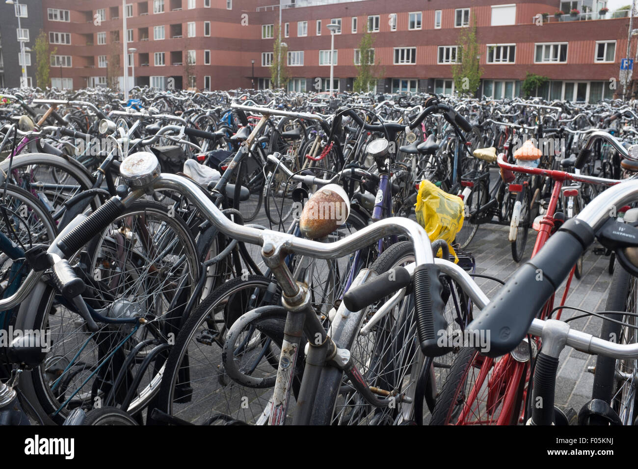 Bicycles parked outside the train station at Amersfoort, Netherlands Stock Photo