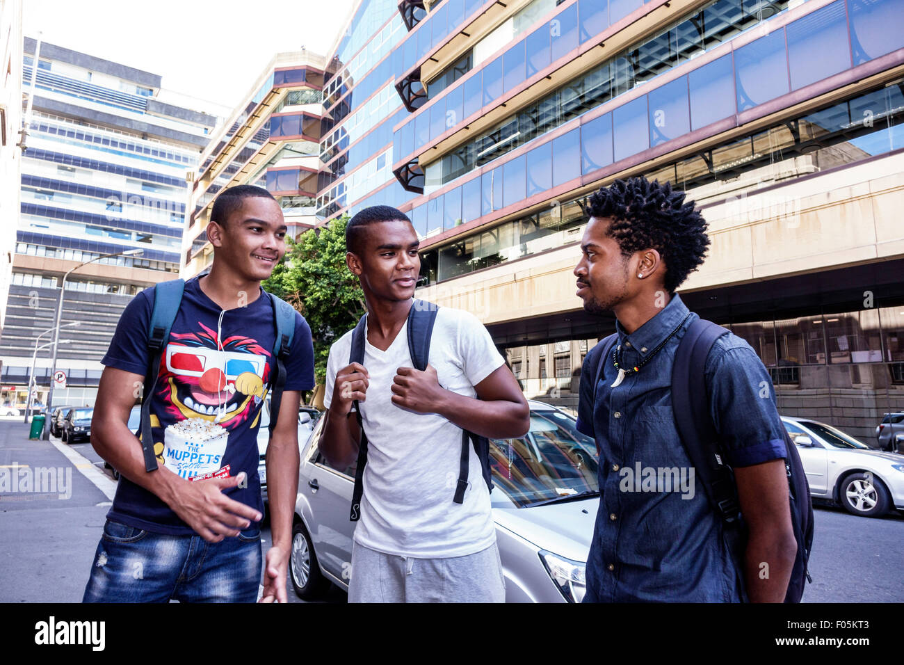 Cape Town South Africa,City Centre,center,Spin Street,Black Afro American,boy,man men male,teen teens teenager teenagers student students friends,talk Stock Photo