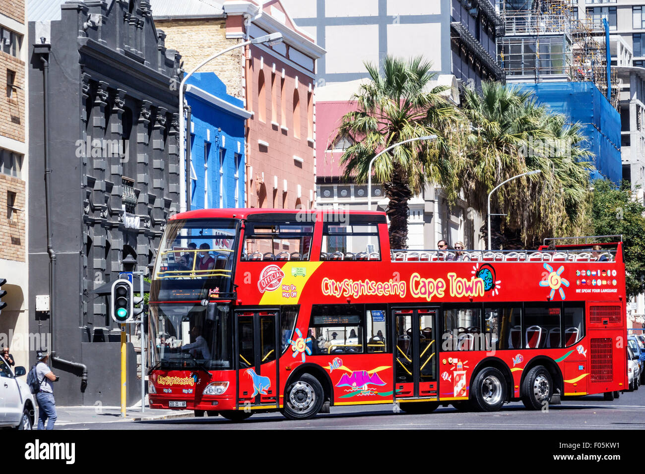 Cape Town South Africa,City Centre,center,Buitenkant Street,City,bus,coach,double decker,red,SAfri150310035 Stock Photo