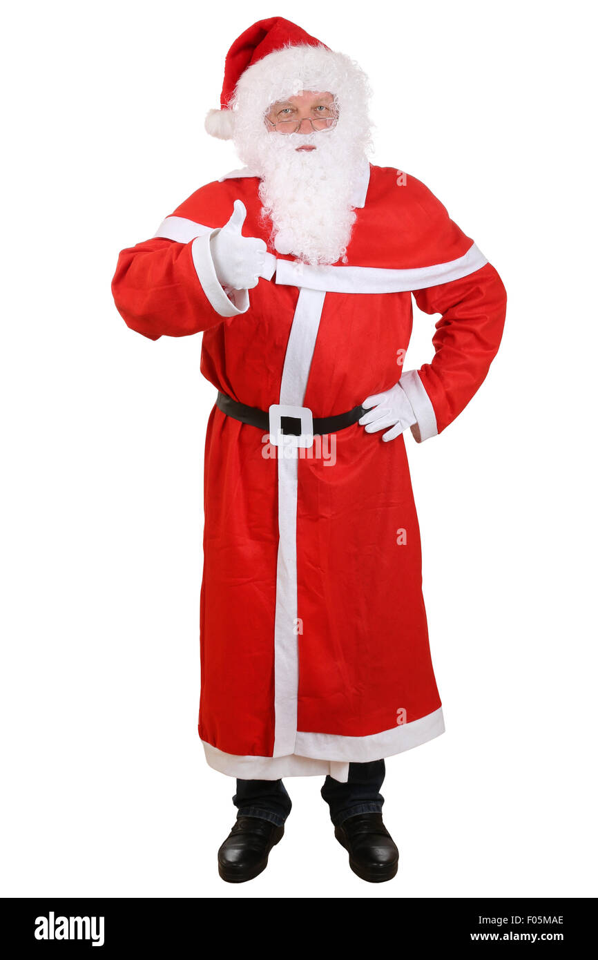 Santa Claus full length portrait showing thumbs up on Christmas isolated on a white background Stock Photo