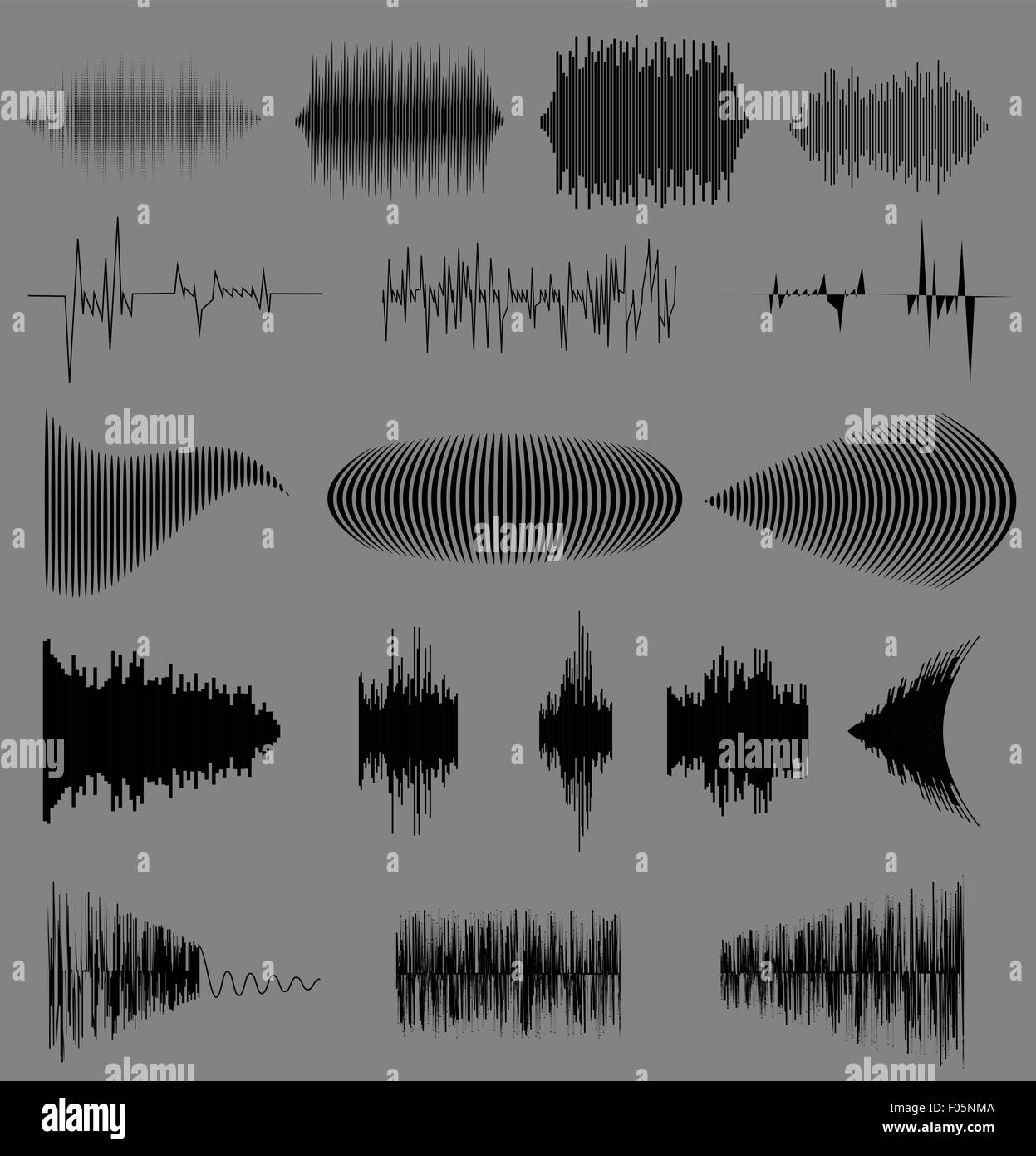 Vector sound waves set. Audio equalizer technology, pulse musical