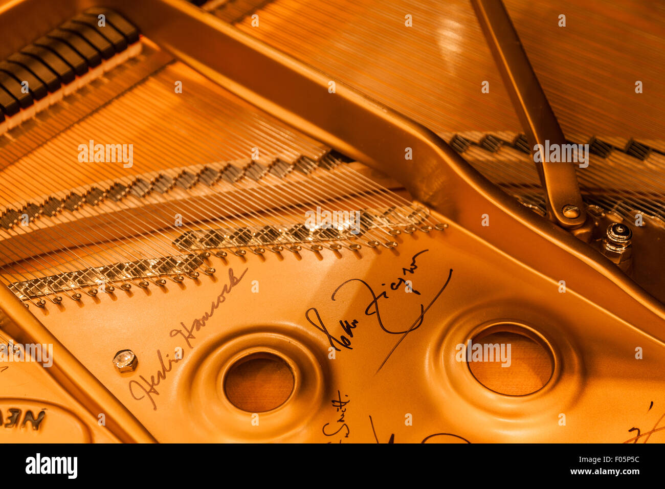 Signature of Herbie Hancock on the interior of a Steinway Grand Piano Stock Photo