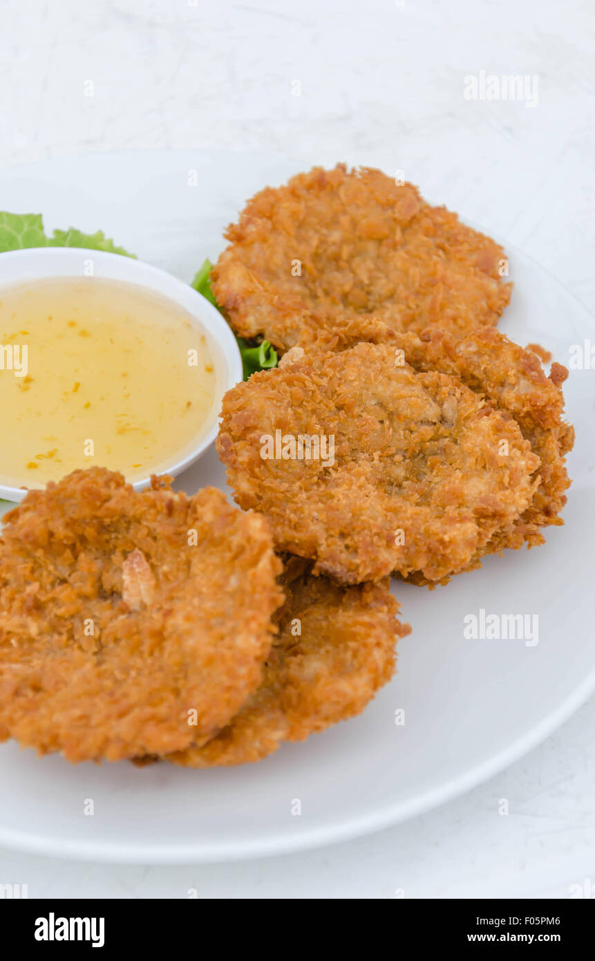 Close up Deep Fried Shrimp Cakes (Tod Mun Kung) Stock Photo