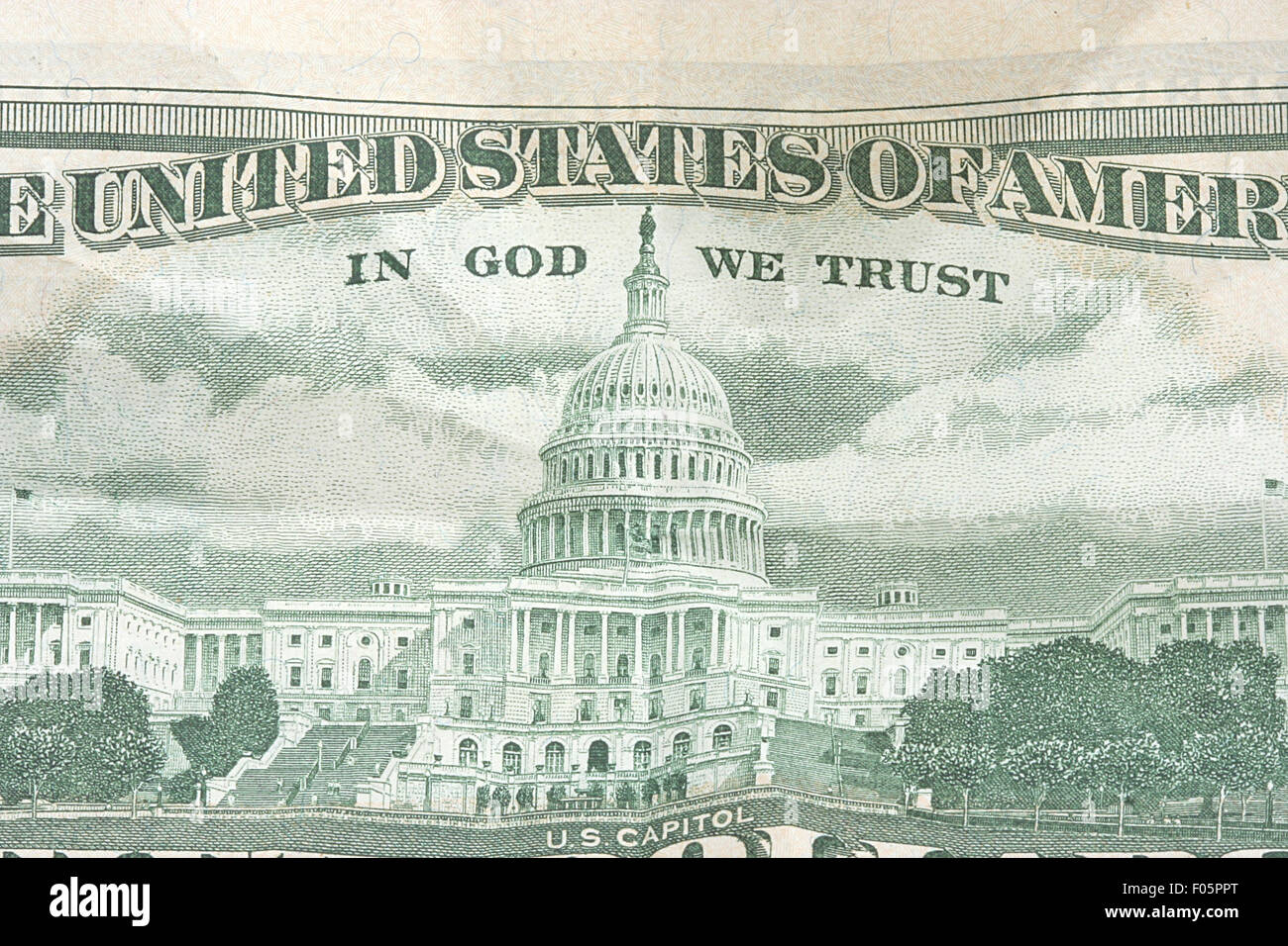 Macro shot of the back of a ten dollar bill showing the us capitol Stock Photo