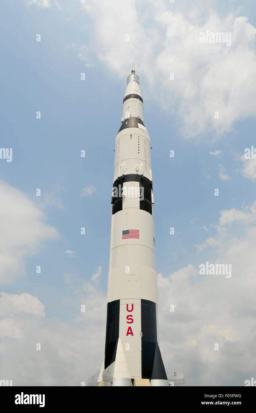 Apollo rocket standing on the grounds of the U.S. Space & Rocket Center in Huntsville Alabama Stock Photo