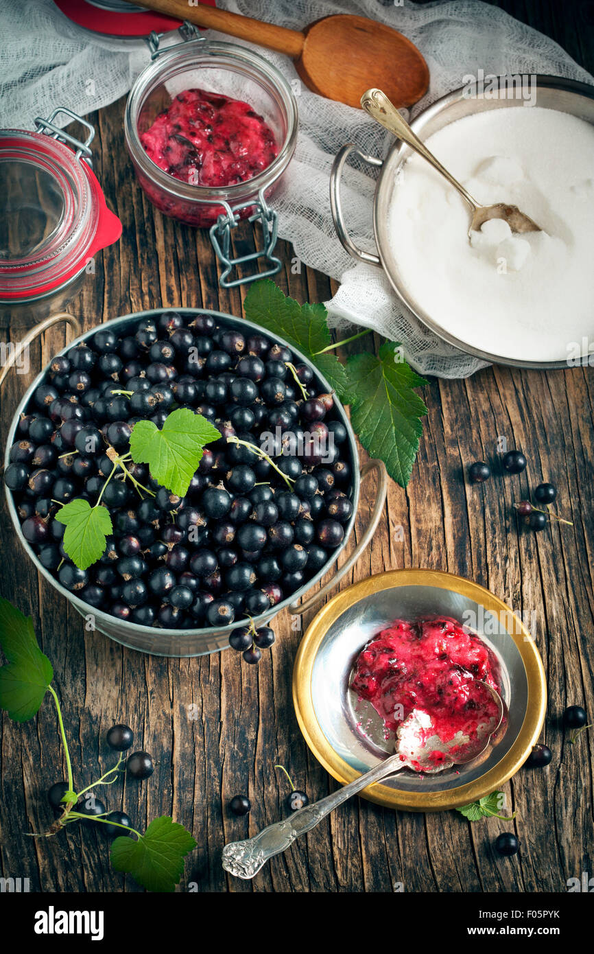 Ingredients for blackcurrant jam Stock Photo Alamy
