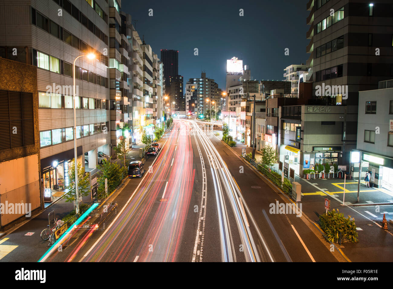 Light track of Yasukuni Street,view from Akebonobashi bridge,Shinjuku ...