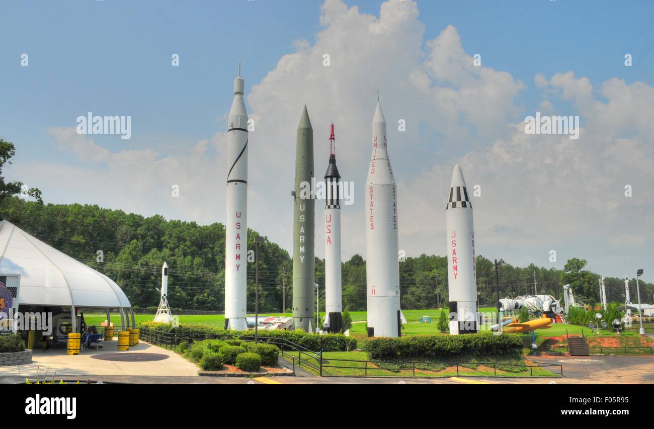 Test space rockets at the U.S. Space & Rocket Center in Huntsville Alabama Stock Photo