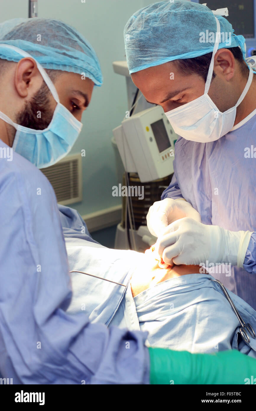 Beirut, Lebanon. 22nd July, 2015. Two medical professionals conduct a