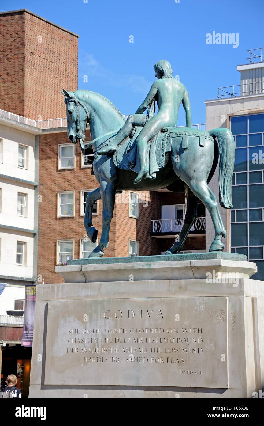 Lady Godiva Statue at Broadgate in the city centre, Coventry, West Midlands, England, UK, Western Europe. Stock Photo