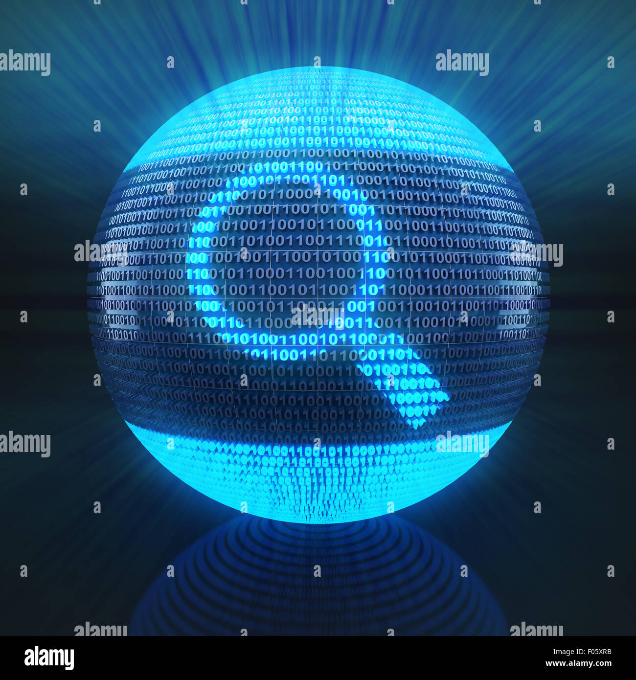 Search symbol on globe formed by binary code Stock Photo