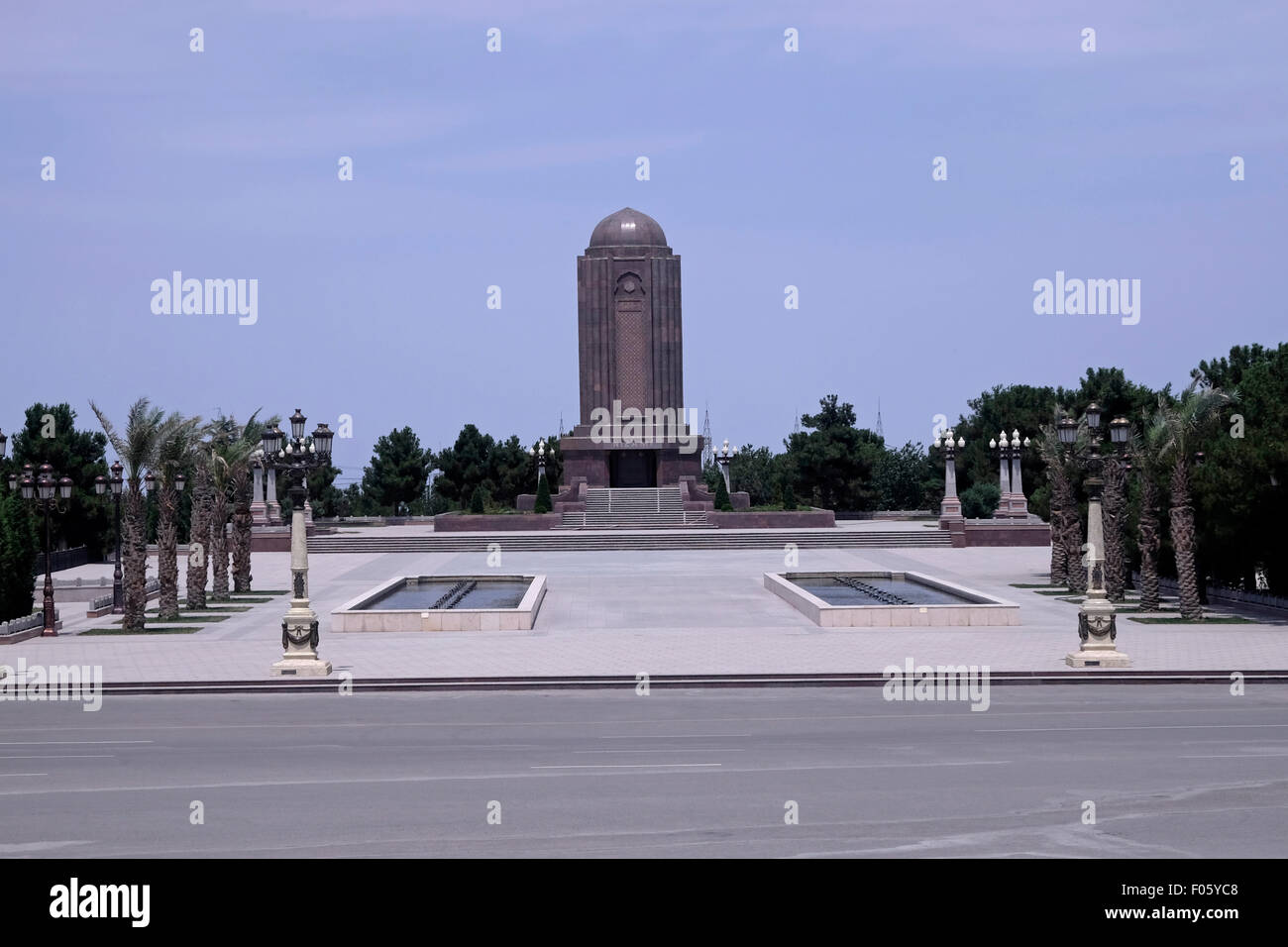 View of the Nizami Mausoleum built in honor of the 12th-century poet Nizami Ganjavi considered the greatest romantic epic poet in Persian literature placed outside the city of Ganja, Azerbaijan Stock Photo