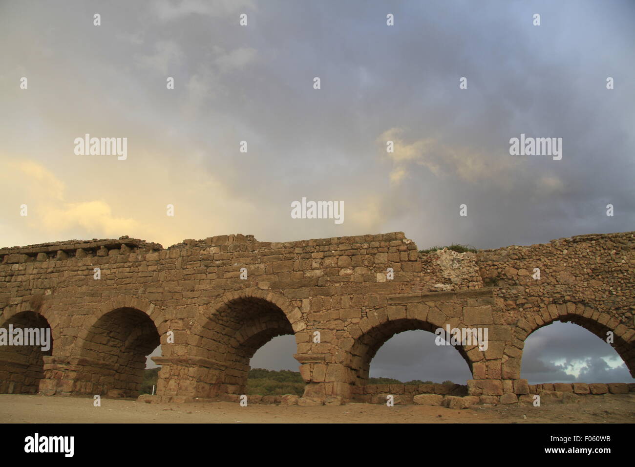 Israel, the Roman Upper Aqueduct In Caesarea Stock Photo