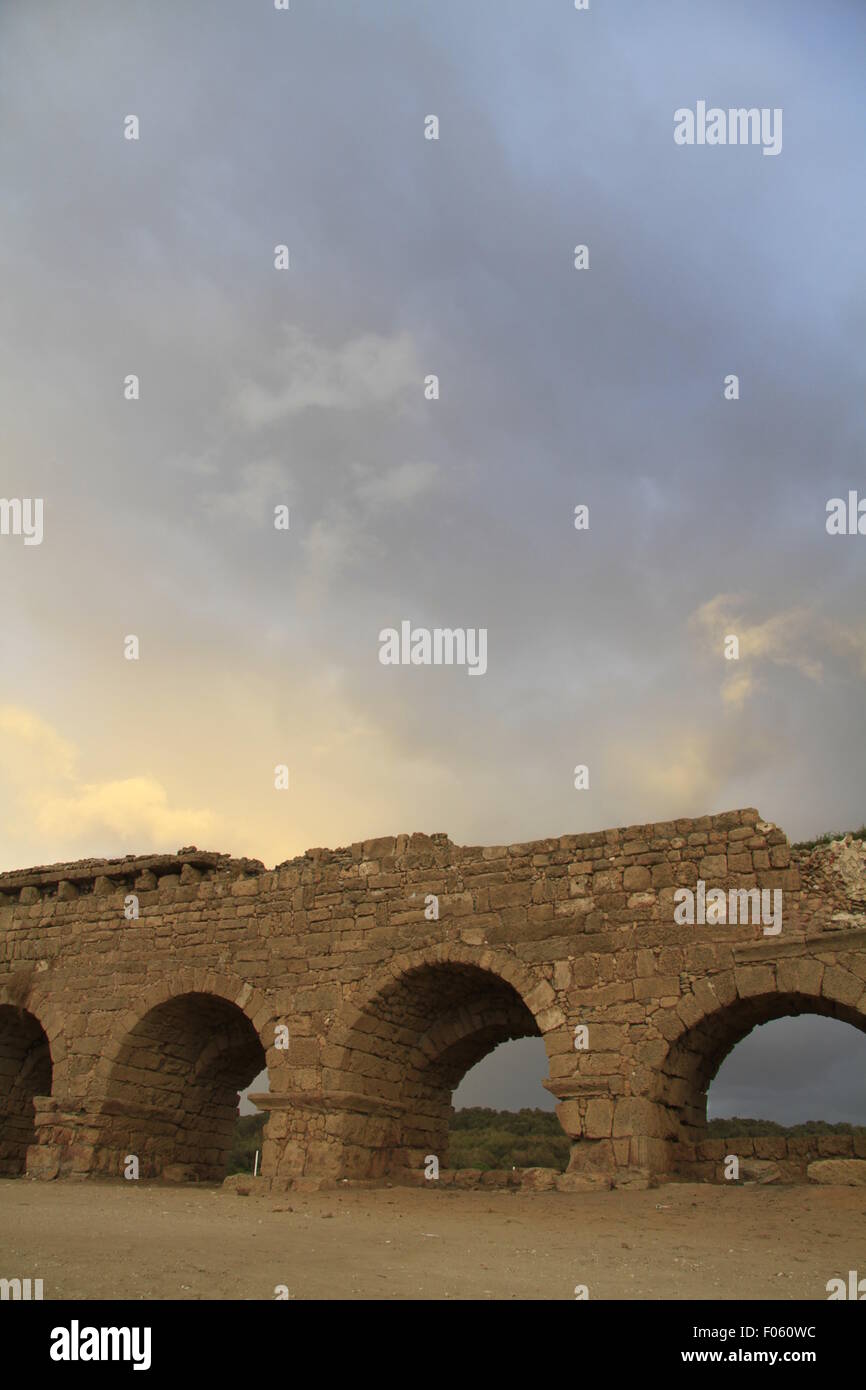 Israel, the Roman Upper Aqueduct In Caesarea Stock Photo
