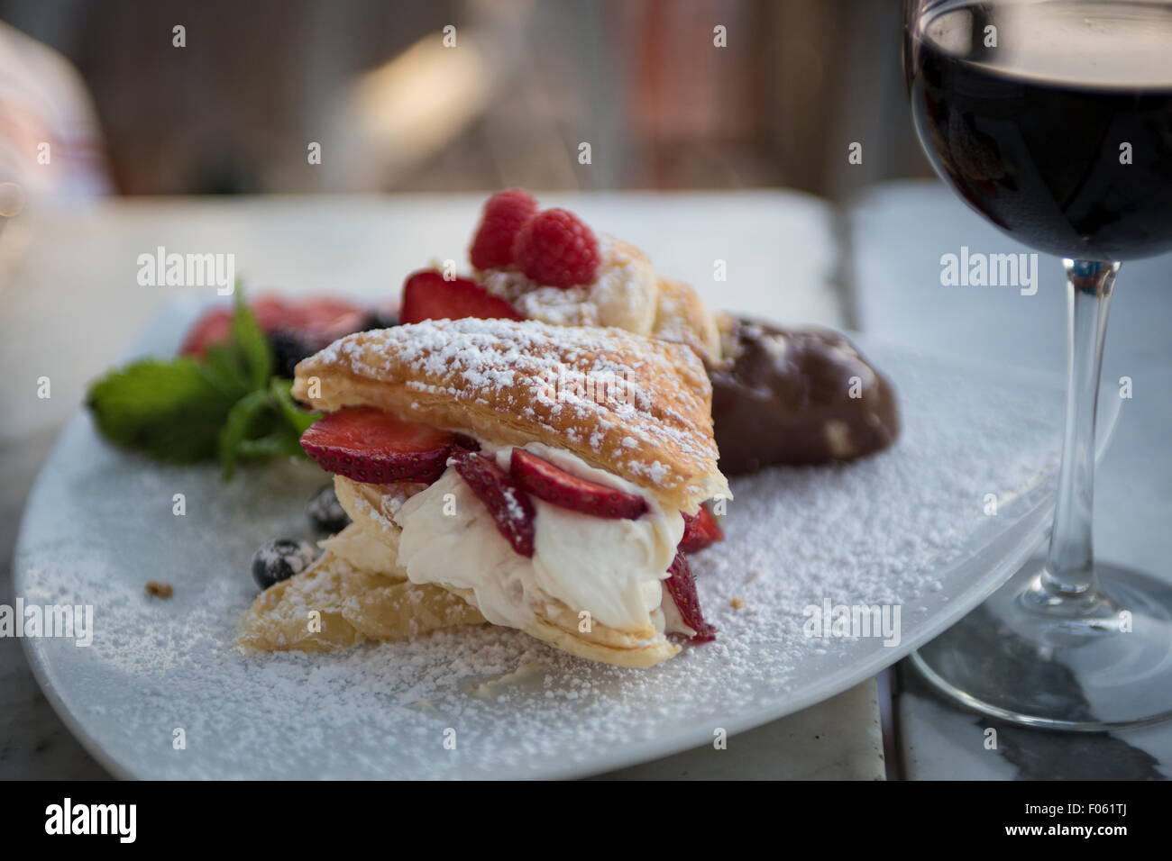 Italian Dessert served with red wine Stock Photo Alamy