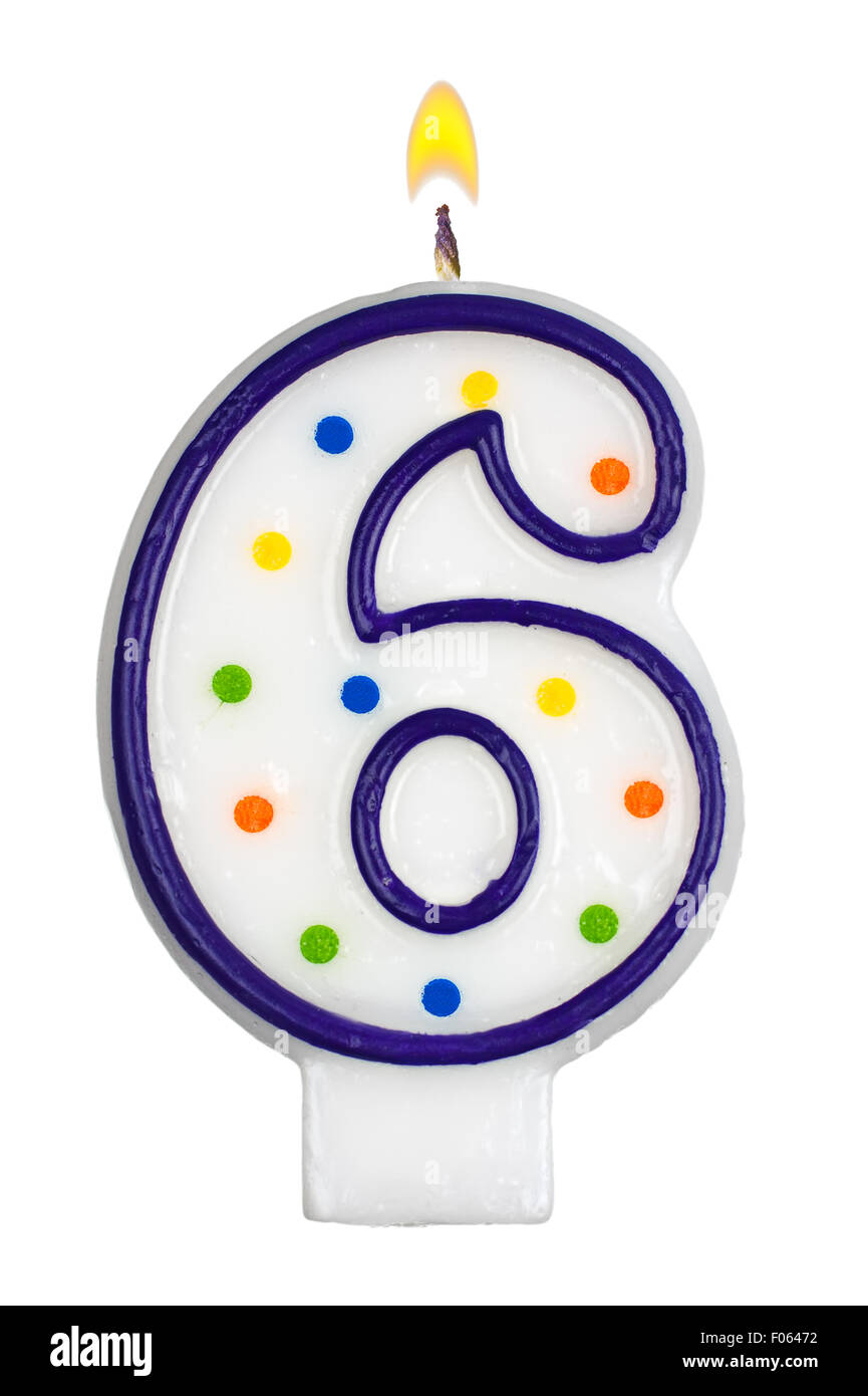 Birthday candles number six isolated on white background Stock Photo
