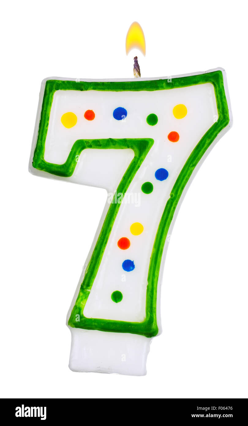 Birthday candles number seven isolated on white background Stock Photo