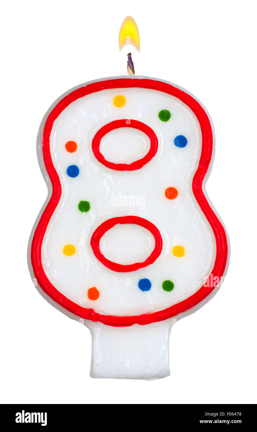 Birthday candles number eight isolated on white background Stock Photo