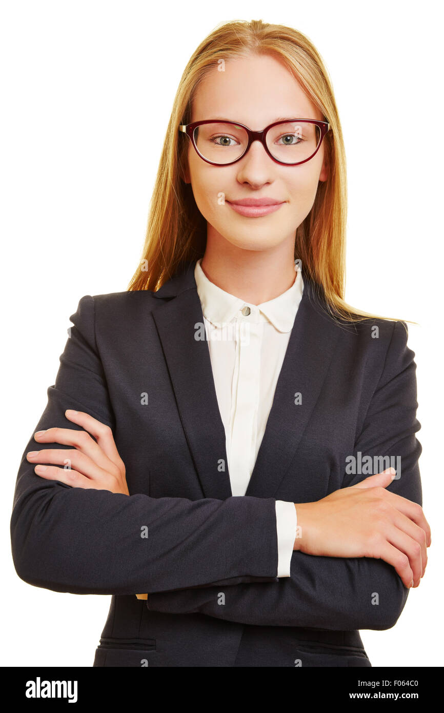 Young smiling businesswoman with glasses and her arms crossed Stock ...