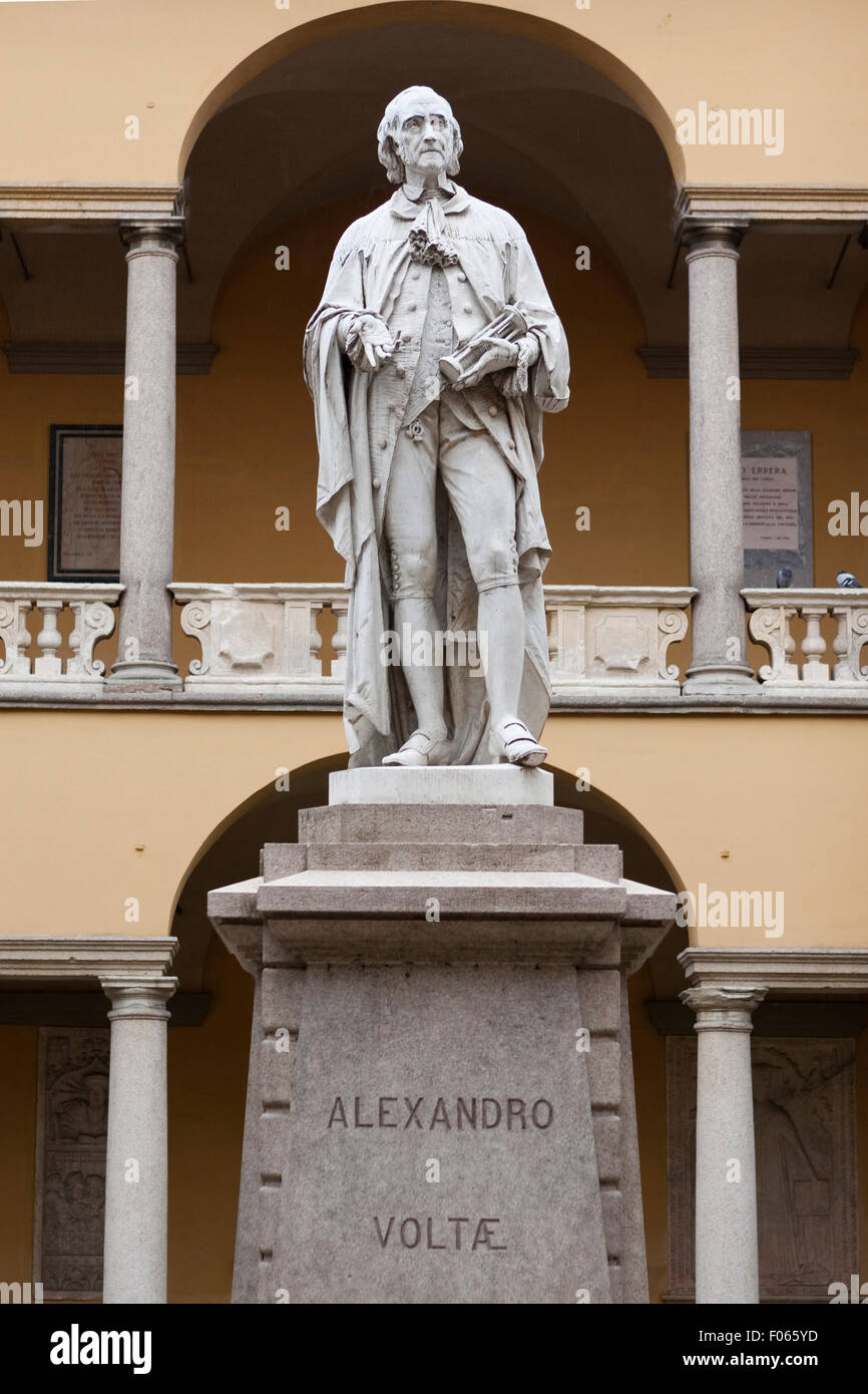 Statue of Italian scientist Alessandro Volta in Pavia University court. Stock Photo